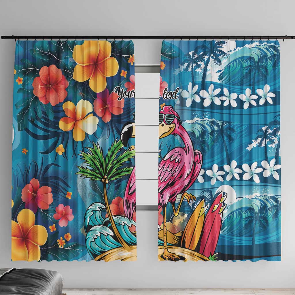 Hawaiian Flamingo Hibiscus Personalised Window Curtain Blue Summer Tropical Flowers - Polynesian Pride