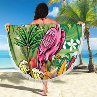 Hawaiian Flamingo Hibiscus Personalised Beach Blanket Green Summer Tropical Flowers - Polynesian Pride