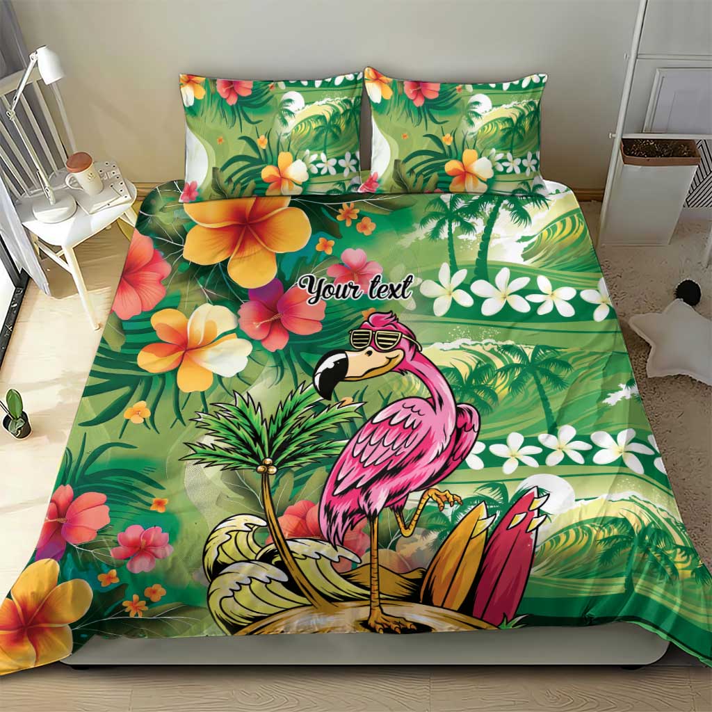 Hawaiian Flamingo Hibiscus Personalised Bedding Set Green Summer Tropical Flowers LT9 - Polynesian Pride