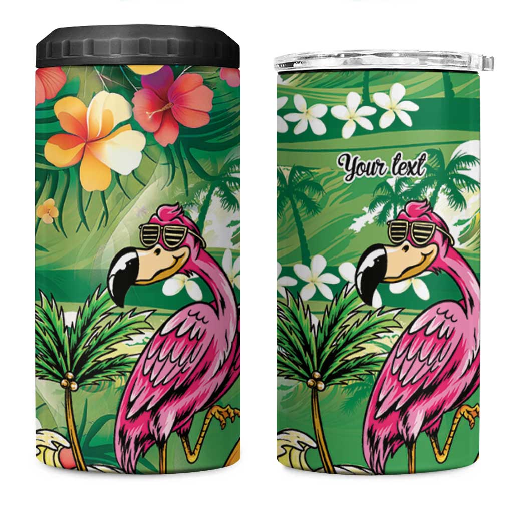 Hawaiian Flamingo Hibiscus Personalised 4 in 1 Can Cooler Tumbler Green Summer Tropical Flowers - Polynesian Pride