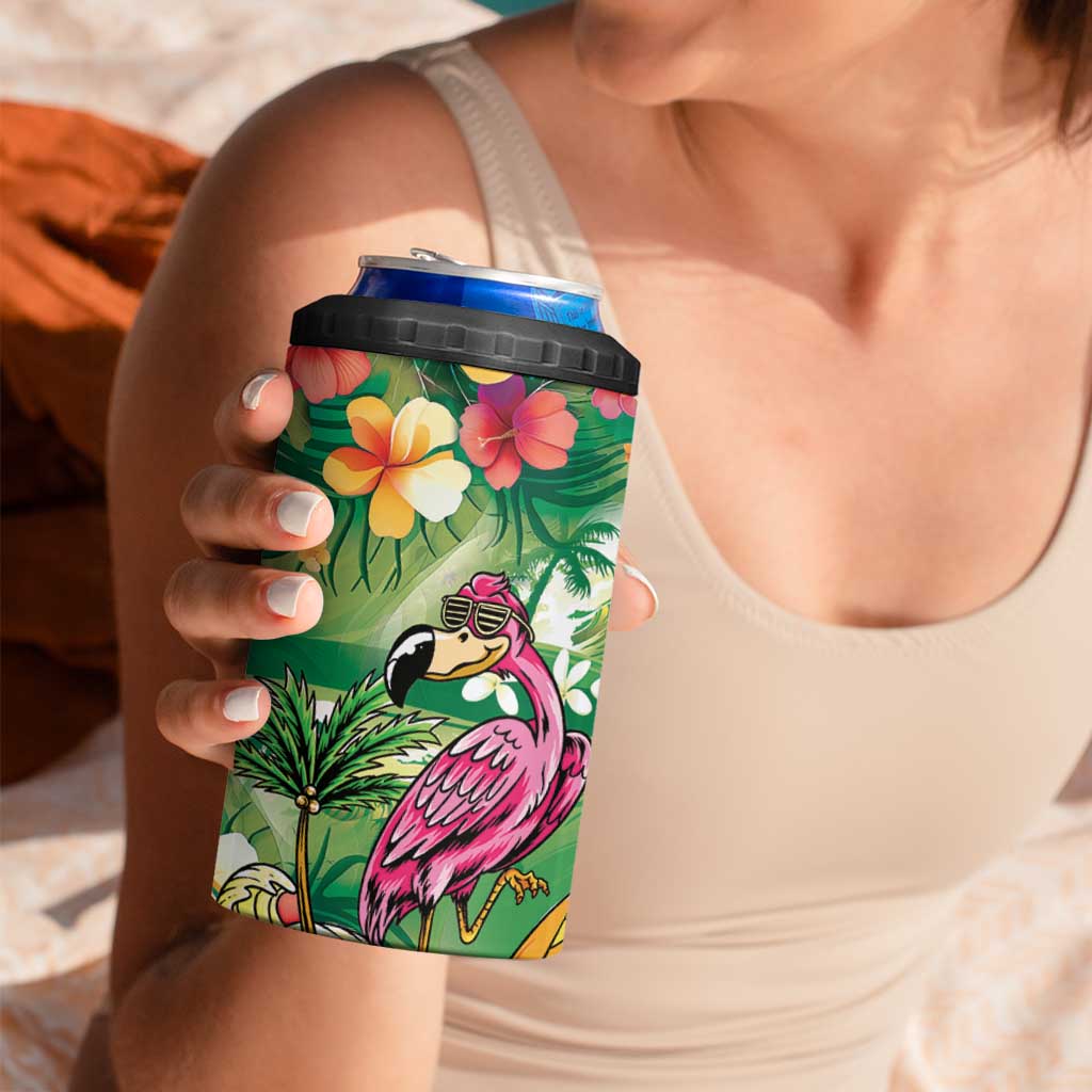 Hawaiian Flamingo Hibiscus Personalised 4 in 1 Can Cooler Tumbler Green Summer Tropical Flowers - Polynesian Pride