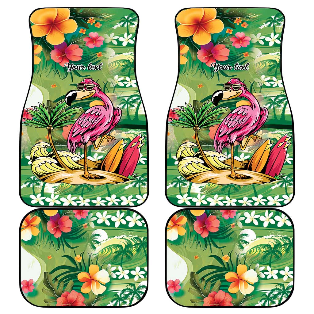 Hawaiian Flamingo Hibiscus Personalised Car Mats Green Summer Tropical Flowers - Polynesian Pride