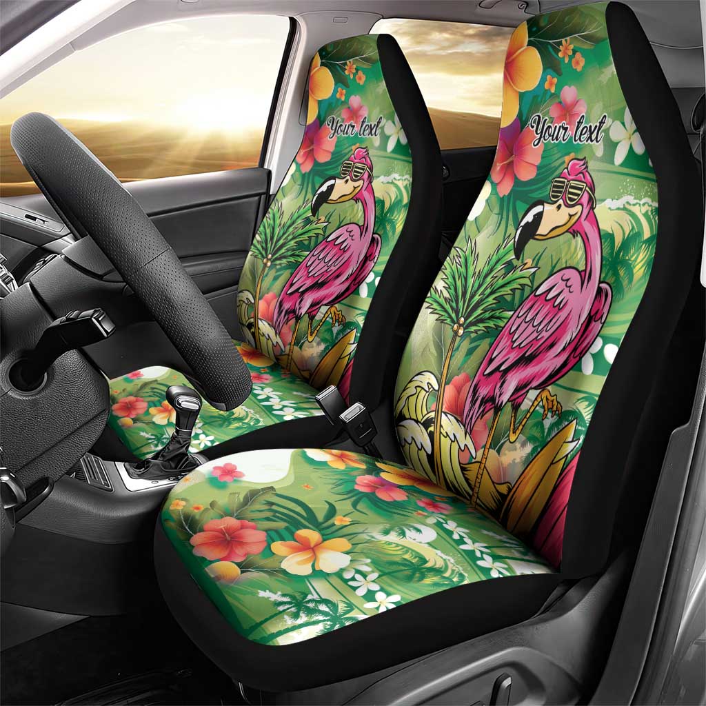 Hawaiian Flamingo Hibiscus Personalised Car Seat Cover Green Summer Tropical Flowers - Polynesian Pride