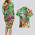 Hawaiian Flamingo Hibiscus Personalised Couples Matching Long Sleeve Bodycon Dress and Hawaiian Shirt Green Summer Tropical Flowers - Polynesian Pride