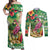 Hawaiian Flamingo Hibiscus Personalised Couples Matching Off Shoulder Maxi Dress and Long Sleeve Button Shirt Green Summer Tropical Flowers - Polynesian Pride