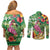 Hawaiian Flamingo Hibiscus Personalised Couples Matching Off Shoulder Short Dress and Long Sleeve Button Shirt Green Summer Tropical Flowers - Polynesian Pride