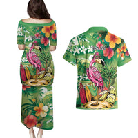 Hawaiian Flamingo Hibiscus Personalised Couples Matching Puletasi and Hawaiian Shirt Green Summer Tropical Flowers LT9 - Polynesian Pride