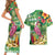 Hawaiian Flamingo Hibiscus Personalised Couples Matching Short Sleeve Bodycon Dress and Hawaiian Shirt Green Summer Tropical Flowers - Polynesian Pride