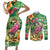 Hawaiian Flamingo Hibiscus Personalised Couples Matching Short Sleeve Bodycon Dress and Long Sleeve Button Shirt Green Summer Tropical Flowers - Polynesian Pride