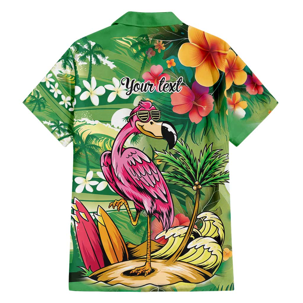Hawaiian Flamingo Hibiscus Personalised Family Matching Long Sleeve Bodycon Dress and Hawaiian Shirt Green Summer Tropical Flowers LT9 - Polynesian Pride
