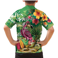 Hawaiian Flamingo Hibiscus Personalised Family Matching Mermaid Dress and Hawaiian Shirt Green Summer Tropical Flowers LT9 - Polynesian Pride