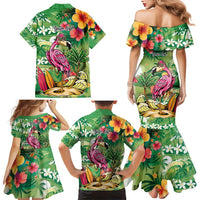 Hawaiian Flamingo Hibiscus Personalised Family Matching Mermaid Dress and Hawaiian Shirt Green Summer Tropical Flowers LT9 - Polynesian Pride