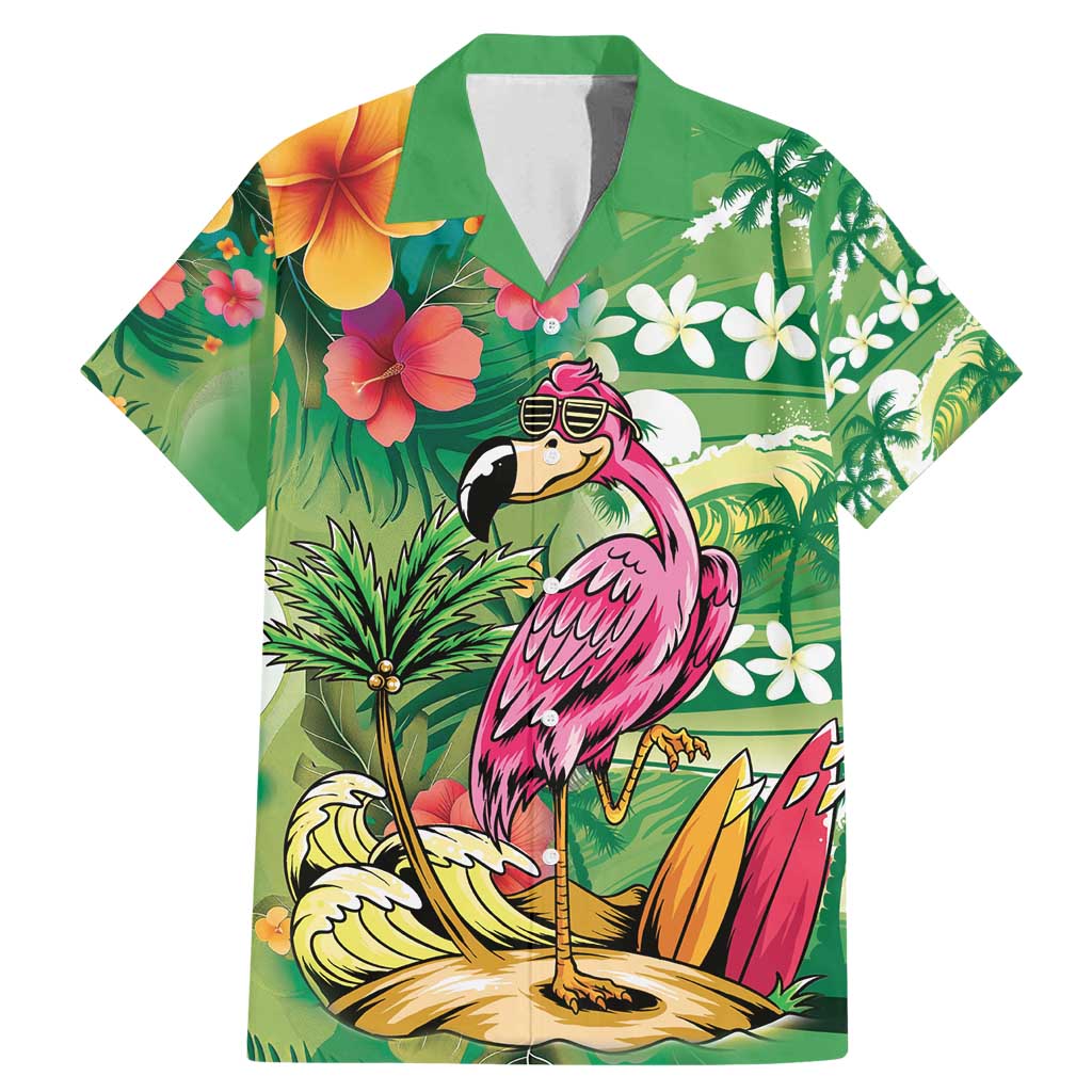 Hawaiian Flamingo Hibiscus Personalised Family Matching Mermaid Dress and Hawaiian Shirt Green Summer Tropical Flowers LT9 Dad's Shirt - Short Sleeve Green - Polynesian Pride