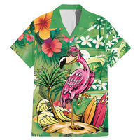 Hawaiian Flamingo Hibiscus Personalised Family Matching Mermaid Dress and Hawaiian Shirt Green Summer Tropical Flowers LT9 Dad's Shirt - Short Sleeve Green - Polynesian Pride