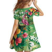 Hawaiian Flamingo Hibiscus Personalised Family Matching Off Shoulder Short Dress and Hawaiian Shirt Green Summer Tropical Flowers LT9 - Polynesian Pride