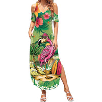 Hawaiian Flamingo Hibiscus Personalised Family Matching Summer Maxi Dress and Hawaiian Shirt Green Summer Tropical Flowers LT9 Mom's Dress Green - Polynesian Pride