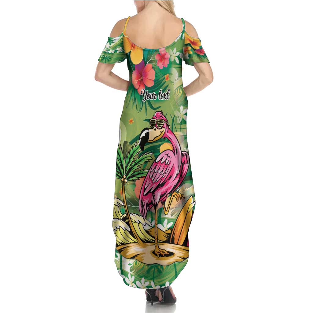 Hawaiian Flamingo Hibiscus Personalised Family Matching Summer Maxi Dress and Hawaiian Shirt Green Summer Tropical Flowers LT9 - Polynesian Pride