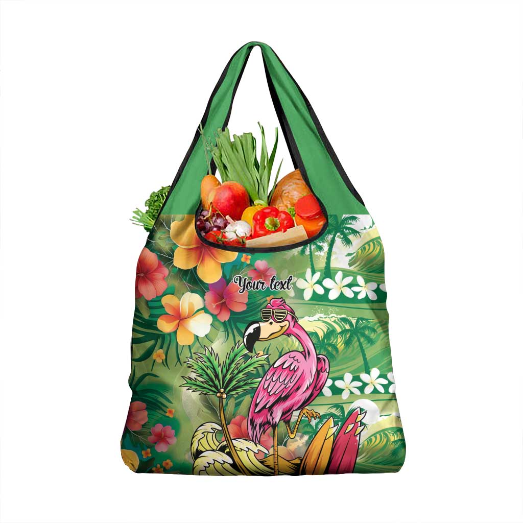 Hawaiian Flamingo Hibiscus Personalised Grocery Bag Green Summer Tropical Flowers - Polynesian Pride