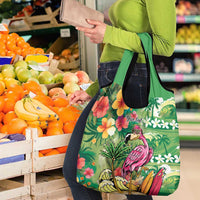 Hawaiian Flamingo Hibiscus Personalised Grocery Bag Green Summer Tropical Flowers - Polynesian Pride