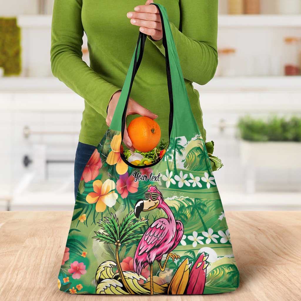 Hawaiian Flamingo Hibiscus Personalised Grocery Bag Green Summer Tropical Flowers - Polynesian Pride