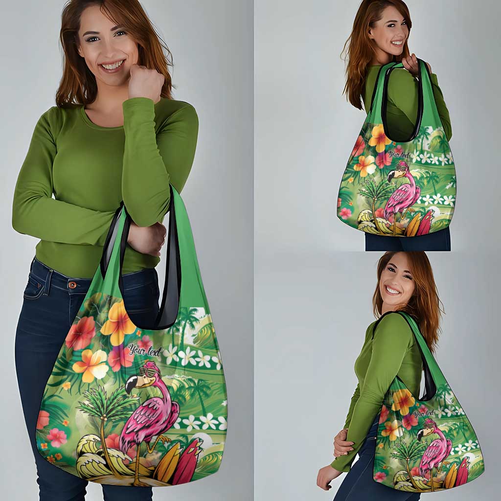 Hawaiian Flamingo Hibiscus Personalised Grocery Bag Green Summer Tropical Flowers - Polynesian Pride