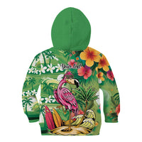 Hawaiian Flamingo Hibiscus Personalised Kid Hoodie Green Summer Tropical Flowers - Polynesian Pride