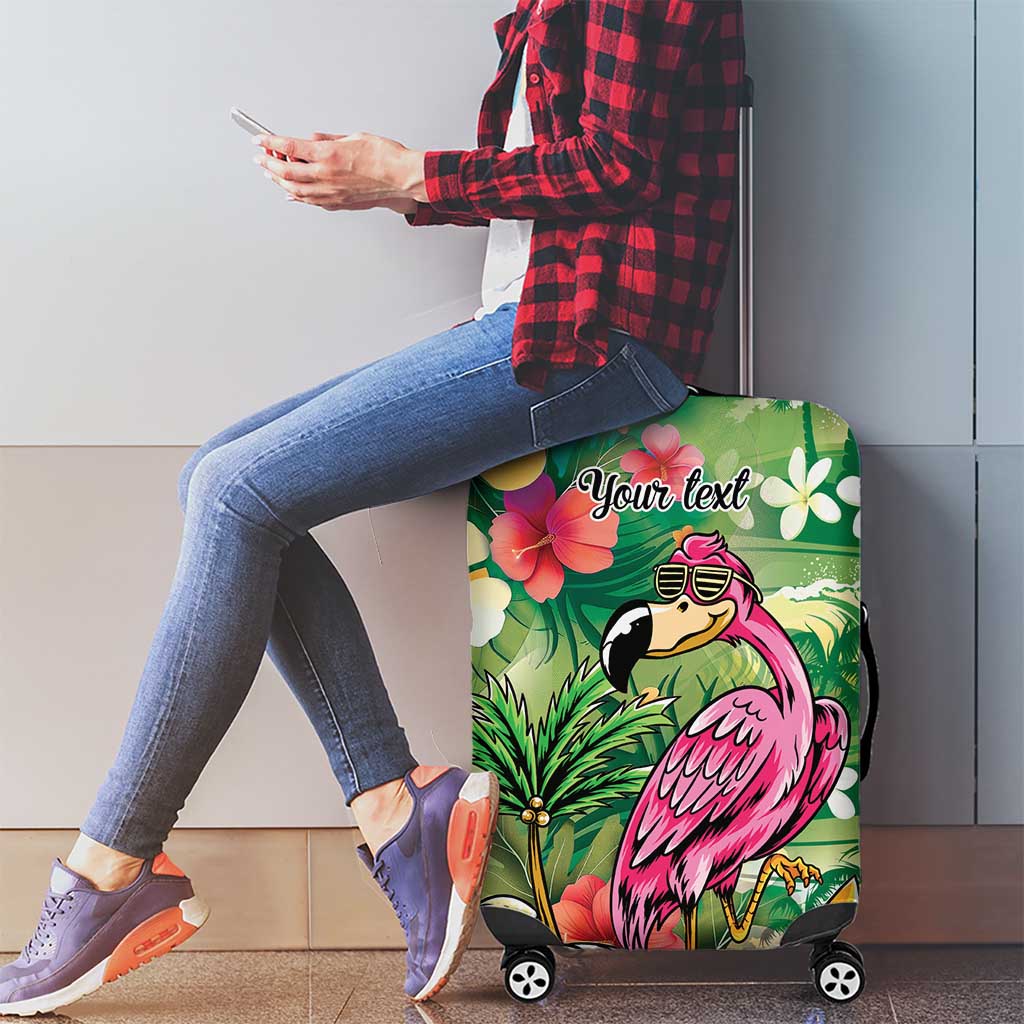 Hawaiian Flamingo Hibiscus Personalised Luggage Cover Green Summer Tropical Flowers - Polynesian Pride