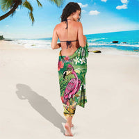 Hawaiian Flamingo Hibiscus Personalised Sarong Green Summer Tropical Flowers - Polynesian Pride
