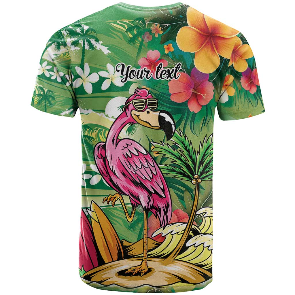 Hawaiian Flamingo Hibiscus Personalised T Shirt Green Summer Tropical Flowers - Polynesian Pride