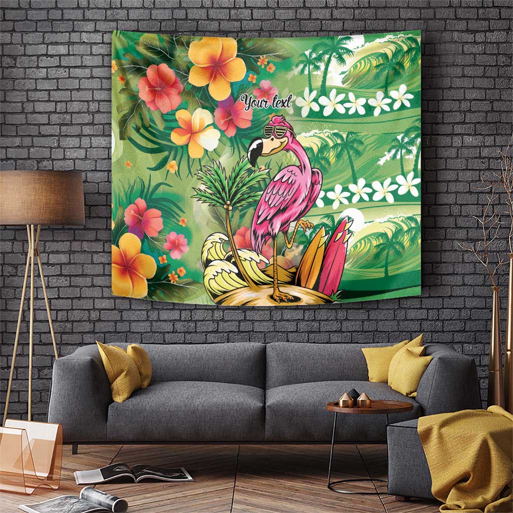 Hawaiian Flamingo Hibiscus Personalised Tapestry Green Summer Tropical Flowers - Polynesian Pride