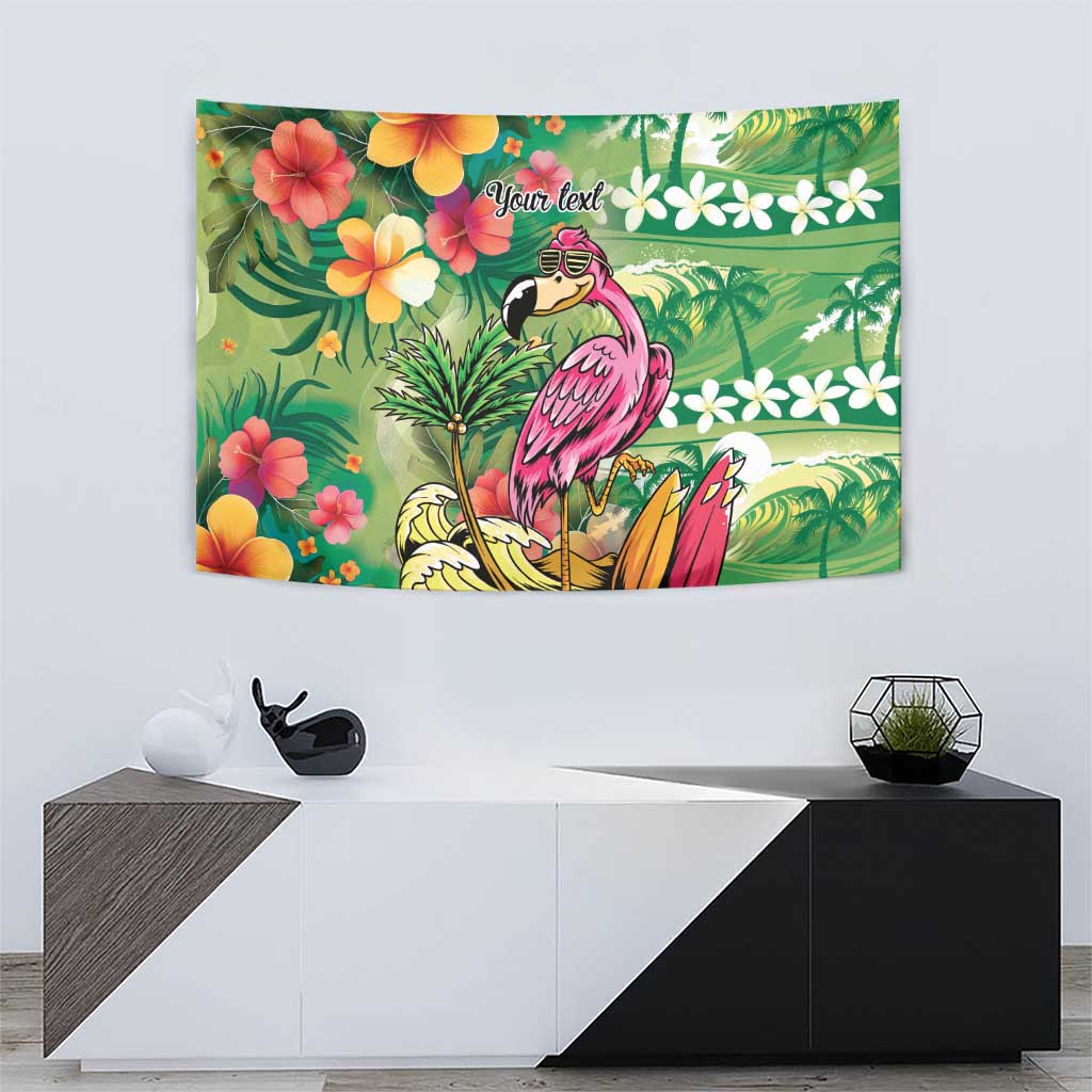 Hawaiian Flamingo Hibiscus Personalised Tapestry Green Summer Tropical Flowers - Polynesian Pride