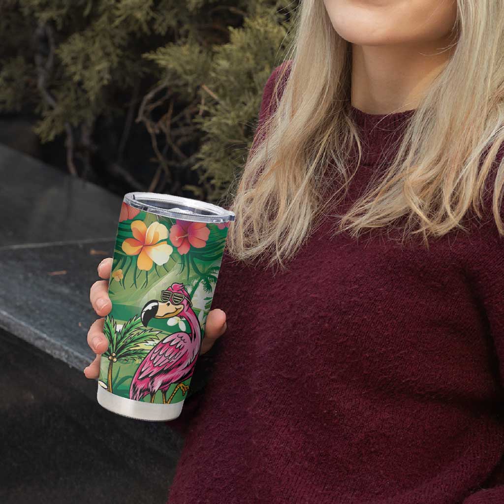 Hawaiian Flamingo Hibiscus Personalised Tumbler Cup Green Summer Tropical Flowers - Polynesian Pride