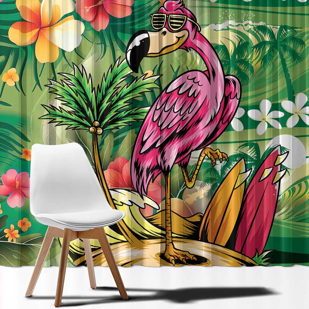 Hawaiian Flamingo Hibiscus Personalised Window Curtain Green Summer Tropical Flowers - Polynesian Pride