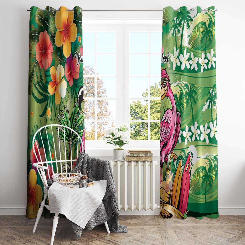 Hawaiian Flamingo Hibiscus Personalised Window Curtain Green Summer Tropical Flowers - Polynesian Pride
