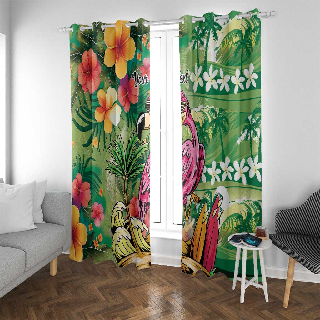Hawaiian Flamingo Hibiscus Personalised Window Curtain Green Summer Tropical Flowers - Polynesian Pride
