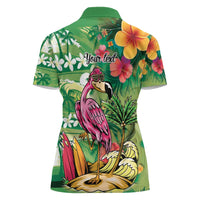 Hawaiian Flamingo Hibiscus Personalised Women Polo Shirt Green Summer Tropical Flowers LT9 - Polynesian Pride