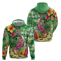 Hawaiian Flamingo Hibiscus Personalised Zip Hoodie Green Summer Tropical Flowers - Polynesian Pride