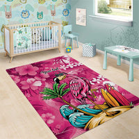 Hawaiian Flamingo Hibiscus Personalised Area Rug Pink Summer Tropical Flowers - Polynesian Pride