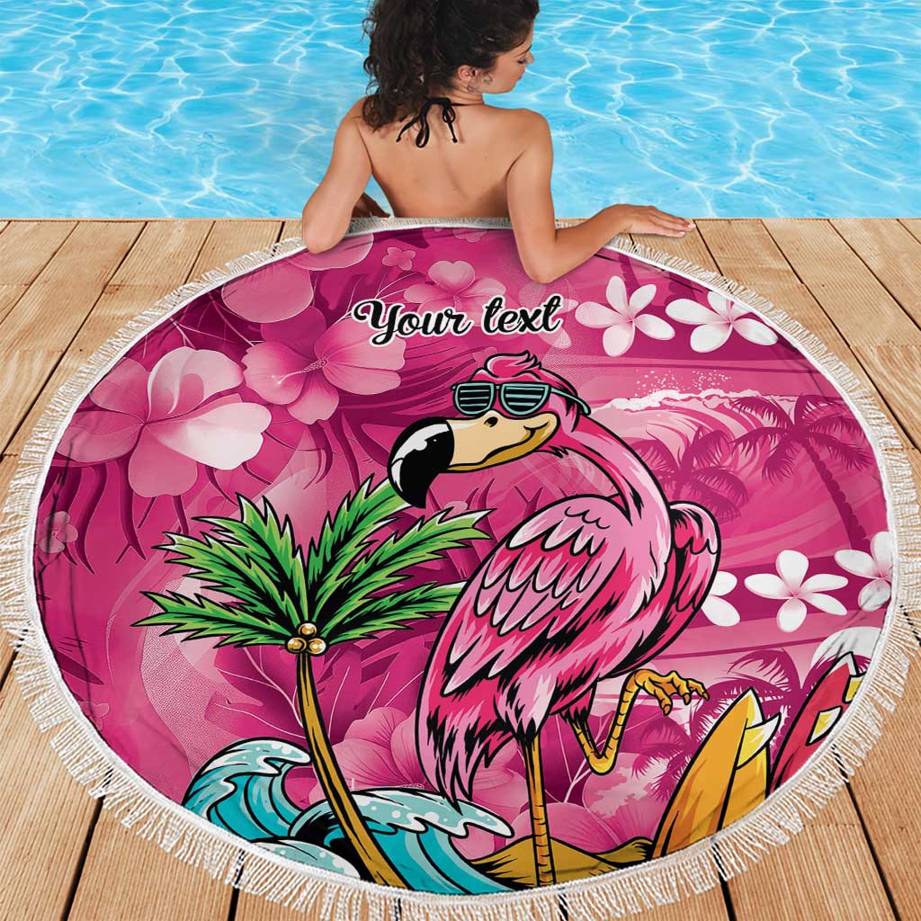 Hawaiian Flamingo Hibiscus Personalised Beach Blanket Pink Summer Tropical Flowers - Polynesian Pride