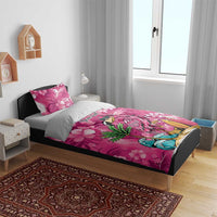 Hawaiian Flamingo Hibiscus Personalised Bedding Set Pink Summer Tropical Flowers - Polynesian Pride