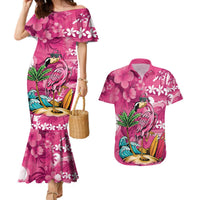Hawaiian Flamingo Hibiscus Personalised Couples Matching Mermaid Dress and Hawaiian Shirt Pink Summer Tropical Flowers LT9 Pink - Polynesian Pride
