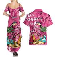 Hawaiian Flamingo Hibiscus Personalised Couples Matching Summer Maxi Dress and Hawaiian Shirt Pink Summer Tropical Flowers LT9 - Polynesian Pride