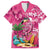 Hawaiian Flamingo Hibiscus Personalised Family Matching Long Sleeve Bodycon Dress and Hawaiian Shirt Pink Summer Tropical Flowers - Polynesian Pride