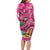 Hawaiian Flamingo Hibiscus Personalised Family Matching Long Sleeve Bodycon Dress and Hawaiian Shirt Pink Summer Tropical Flowers - Polynesian Pride