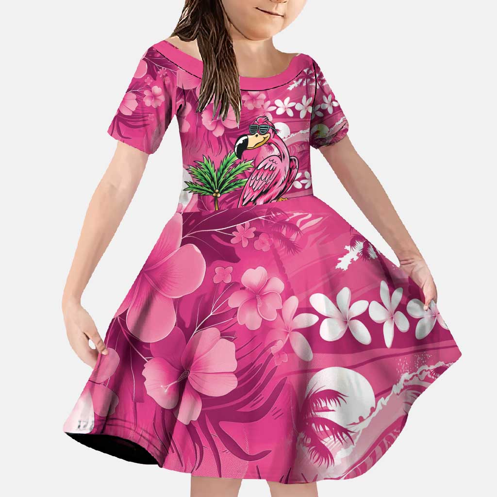 Hawaiian Flamingo Hibiscus Personalised Family Matching Mermaid Dress and Hawaiian Shirt Pink Summer Tropical Flowers LT9 Daughter's Dress Pink - Polynesian Pride
