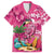 Hawaiian Flamingo Hibiscus Personalised Family Matching Off Shoulder Short Dress and Hawaiian Shirt Pink Summer Tropical Flowers - Polynesian Pride