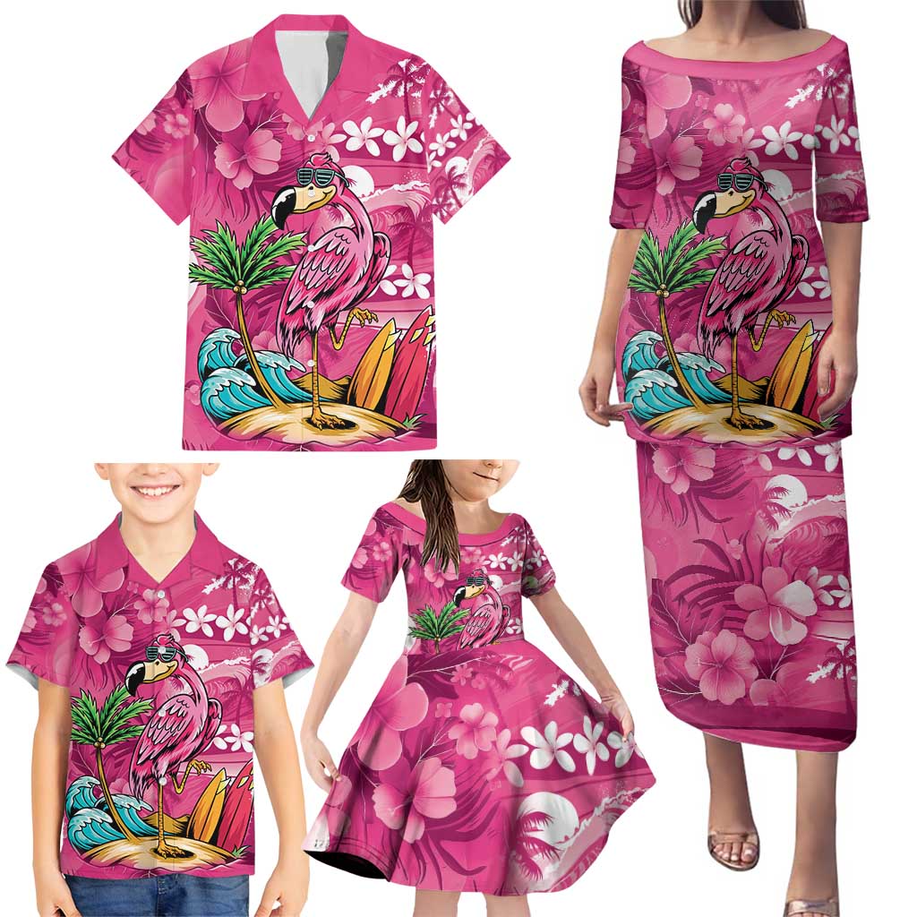 Hawaiian Flamingo Hibiscus Personalised Family Matching Puletasi and Hawaiian Shirt Pink Summer Tropical Flowers LT9 - Polynesian Pride