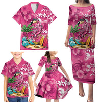 Hawaiian Flamingo Hibiscus Personalised Family Matching Puletasi and Hawaiian Shirt Pink Summer Tropical Flowers LT9 - Polynesian Pride