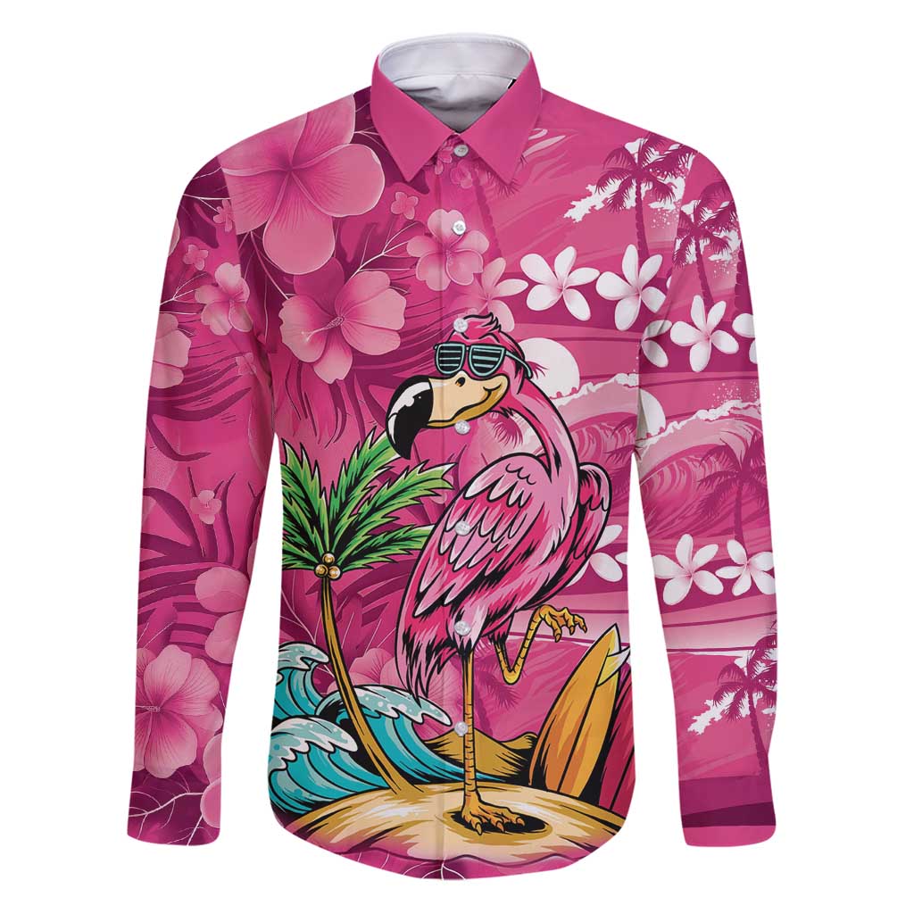 Hawaiian Flamingo Hibiscus Personalised Family Matching Puletasi and Hawaiian Shirt Pink Summer Tropical Flowers LT9 Dad's Shirt - Long Sleeve Pink - Polynesian Pride