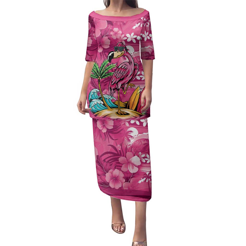 Hawaiian Flamingo Hibiscus Personalised Family Matching Puletasi and Hawaiian Shirt Pink Summer Tropical Flowers LT9 Mom's Dress Pink - Polynesian Pride